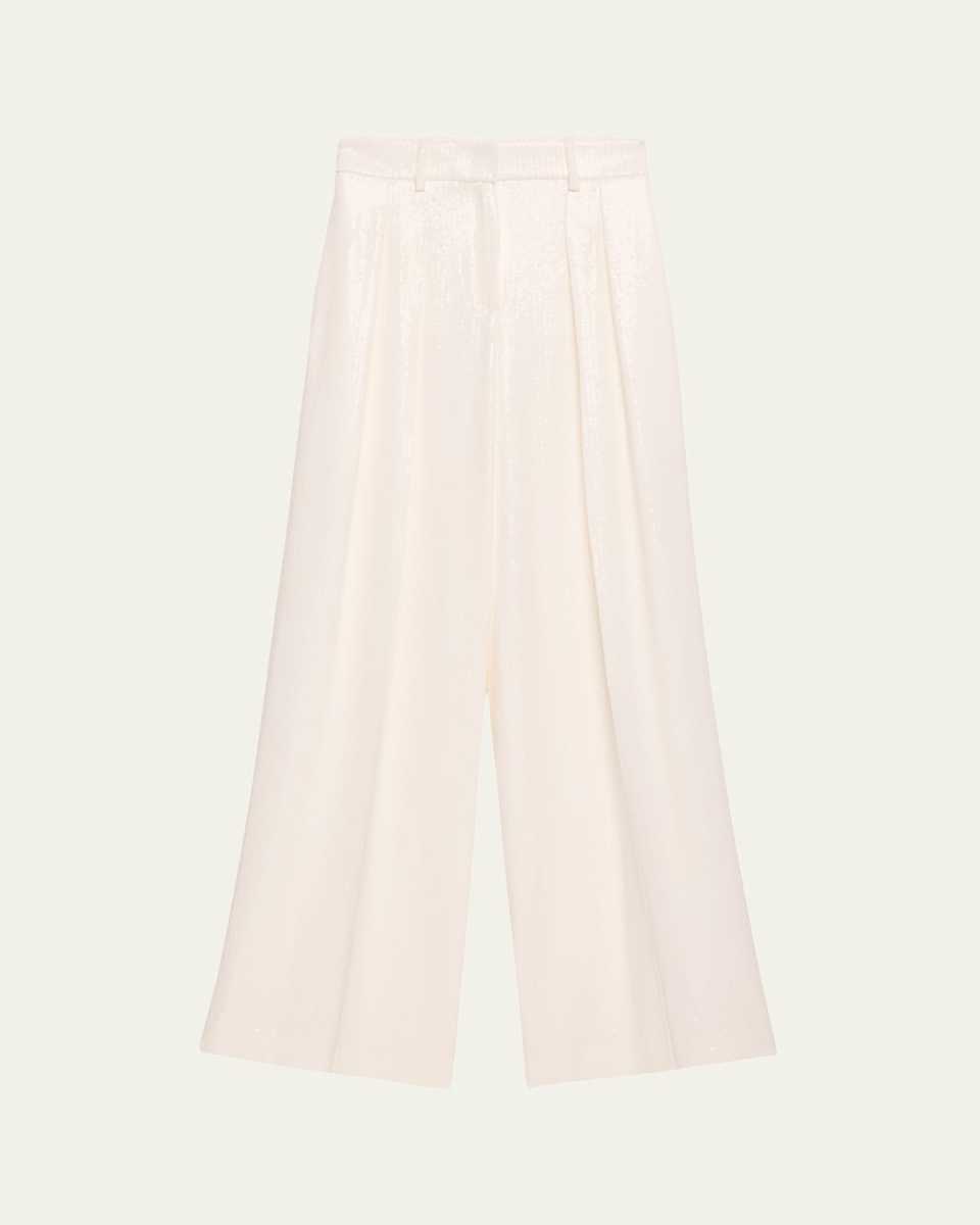 Pleated Sequin Wide-Leg Slouch Trousers